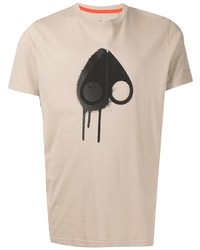 hellbeige bedrucktes T-Shirt mit einem Rundhalsausschnitt von Moose Knuckles