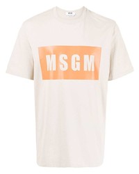 hellbeige bedrucktes T-Shirt mit einem Rundhalsausschnitt von MSGM