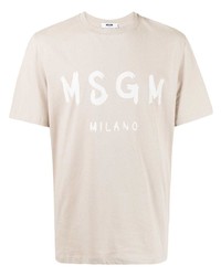 hellbeige bedrucktes T-Shirt mit einem Rundhalsausschnitt von MSGM