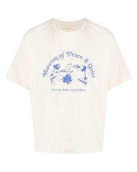 hellbeige bedrucktes T-Shirt mit einem Rundhalsausschnitt von Museum of Peace & Quiet
