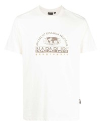 hellbeige bedrucktes T-Shirt mit einem Rundhalsausschnitt von Napapijri