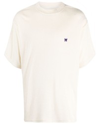 hellbeige bedrucktes T-Shirt mit einem Rundhalsausschnitt von Needles