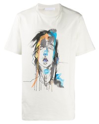 hellbeige bedrucktes T-Shirt mit einem Rundhalsausschnitt von Neil Barrett