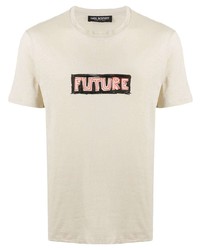 hellbeige bedrucktes T-Shirt mit einem Rundhalsausschnitt von Neil Barrett