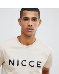 hellbeige bedrucktes T-Shirt mit einem Rundhalsausschnitt von Nicce London