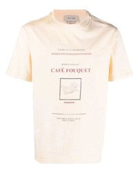 hellbeige bedrucktes T-Shirt mit einem Rundhalsausschnitt von Nick Fouquet
