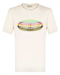 hellbeige bedrucktes T-Shirt mit einem Rundhalsausschnitt von Nounion