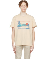 hellbeige bedrucktes T-Shirt mit einem Rundhalsausschnitt von Nudie Jeans