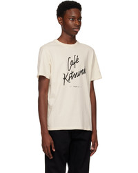 hellbeige bedrucktes T-Shirt mit einem Rundhalsausschnitt von MAISON KITSUNÉ