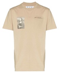 hellbeige bedrucktes T-Shirt mit einem Rundhalsausschnitt von Off-White