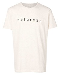 hellbeige bedrucktes T-Shirt mit einem Rundhalsausschnitt von OSKLEN