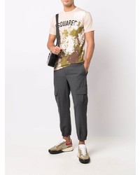 hellbeige bedrucktes T-Shirt mit einem Rundhalsausschnitt von DSQUARED2