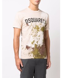 hellbeige bedrucktes T-Shirt mit einem Rundhalsausschnitt von DSQUARED2