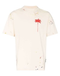 hellbeige bedrucktes T-Shirt mit einem Rundhalsausschnitt von Palm Angels