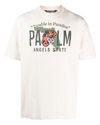 hellbeige bedrucktes T-Shirt mit einem Rundhalsausschnitt von Palm Angels