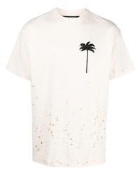 hellbeige bedrucktes T-Shirt mit einem Rundhalsausschnitt von Palm Angels