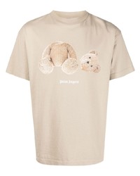 hellbeige bedrucktes T-Shirt mit einem Rundhalsausschnitt von Palm Angels