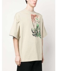 hellbeige bedrucktes T-Shirt mit einem Rundhalsausschnitt von Palm Angels