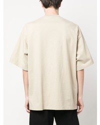 hellbeige bedrucktes T-Shirt mit einem Rundhalsausschnitt von Palm Angels