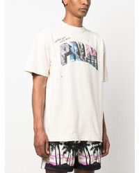 hellbeige bedrucktes T-Shirt mit einem Rundhalsausschnitt von Palm Angels