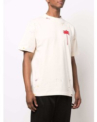 hellbeige bedrucktes T-Shirt mit einem Rundhalsausschnitt von Palm Angels