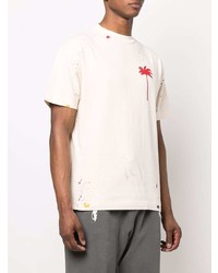 hellbeige bedrucktes T-Shirt mit einem Rundhalsausschnitt von Palm Angels