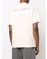 hellbeige bedrucktes T-Shirt mit einem Rundhalsausschnitt von Palm Angels