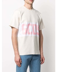 hellbeige bedrucktes T-Shirt mit einem Rundhalsausschnitt von Gcds