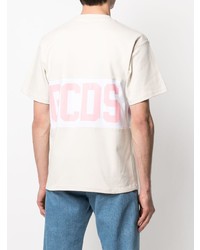 hellbeige bedrucktes T-Shirt mit einem Rundhalsausschnitt von Gcds