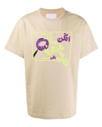 hellbeige bedrucktes T-Shirt mit einem Rundhalsausschnitt von Paria Farzaneh