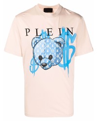 hellbeige bedrucktes T-Shirt mit einem Rundhalsausschnitt von Philipp Plein