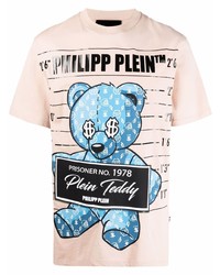 hellbeige bedrucktes T-Shirt mit einem Rundhalsausschnitt von Philipp Plein