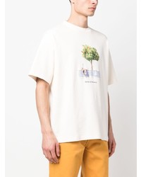 hellbeige bedrucktes T-Shirt mit einem Rundhalsausschnitt von Drôle De Monsieur