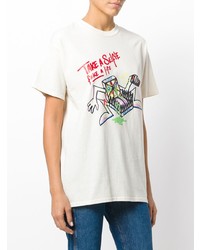 hellbeige bedrucktes T-Shirt mit einem Rundhalsausschnitt von Bad Deal