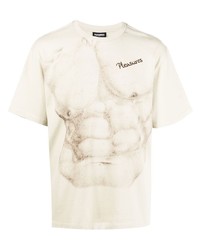 hellbeige bedrucktes T-Shirt mit einem Rundhalsausschnitt von Pleasures