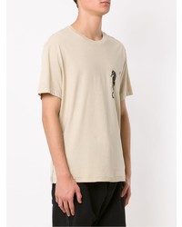 hellbeige bedrucktes T-Shirt mit einem Rundhalsausschnitt von OSKLEN