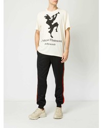 hellbeige bedrucktes T-Shirt mit einem Rundhalsausschnitt von Gucci