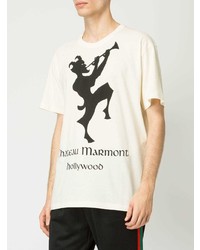 hellbeige bedrucktes T-Shirt mit einem Rundhalsausschnitt von Gucci