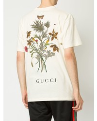 hellbeige bedrucktes T-Shirt mit einem Rundhalsausschnitt von Gucci