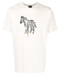 hellbeige bedrucktes T-Shirt mit einem Rundhalsausschnitt von PS Paul Smith