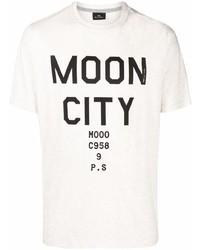 hellbeige bedrucktes T-Shirt mit einem Rundhalsausschnitt von PS Paul Smith