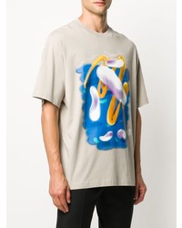 hellbeige bedrucktes T-Shirt mit einem Rundhalsausschnitt von Marcelo Burlon County of Milan