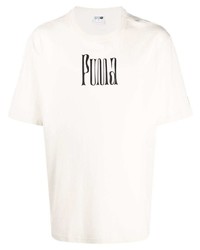 hellbeige bedrucktes T-Shirt mit einem Rundhalsausschnitt von Puma