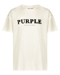 hellbeige bedrucktes T-Shirt mit einem Rundhalsausschnitt von purple brand