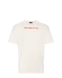hellbeige bedrucktes T-Shirt mit einem Rundhalsausschnitt von Raf Simons