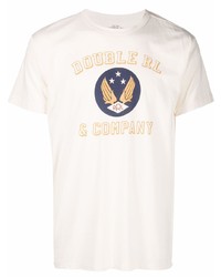hellbeige bedrucktes T-Shirt mit einem Rundhalsausschnitt von Ralph Lauren RRL