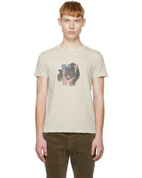 hellbeige bedrucktes T-Shirt mit einem Rundhalsausschnitt von Remi Relief