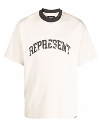 hellbeige bedrucktes T-Shirt mit einem Rundhalsausschnitt von Represent