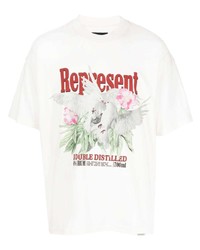 hellbeige bedrucktes T-Shirt mit einem Rundhalsausschnitt von Represent