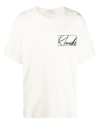 hellbeige bedrucktes T-Shirt mit einem Rundhalsausschnitt von Rhude